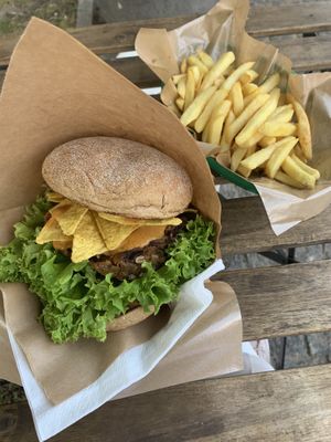 mexican burger + fries at Papuvege in Lodz