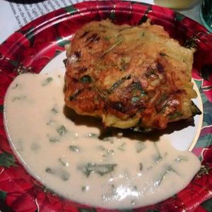 Zucchini fritter with sunflower seed mayo  at Chef Lauren Marshall in Halifax