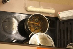 Mushroom gravy on the stove at Chef Lauren Marshall in Halifax