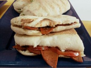 panuozzo con affettato vegano at Il Grifone Vegan in Meda