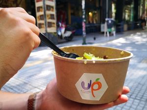 quinoa fruit-mix salad at Up-Kittariki Threpsi in Athens