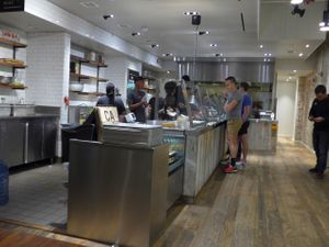 Cava Mezze Grill's serving line. at CAVA in Washington