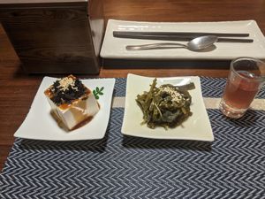 Appetizers with the set meal. Tofu and seaweed. at Hsia An Chu Vegetarian in Taitung