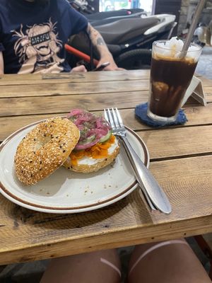 Vegan lox bagel and coconut coffee   at La Studio in Hanoi