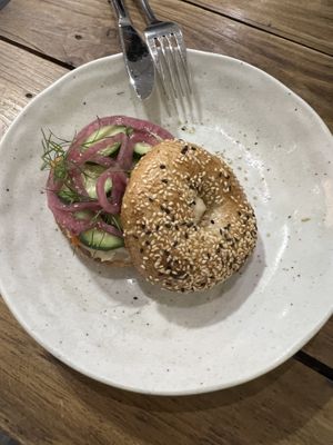 Amazing lox and salted coffee, everything tasted fantastic! Bagel wasn’t that filling but still really good   at La Studio in Hanoi