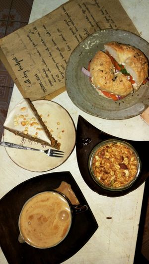 vegan ";lax"; cream cheese bagel, banana-icecream-granola bowl, carrot cake at La Studio in Hanoi