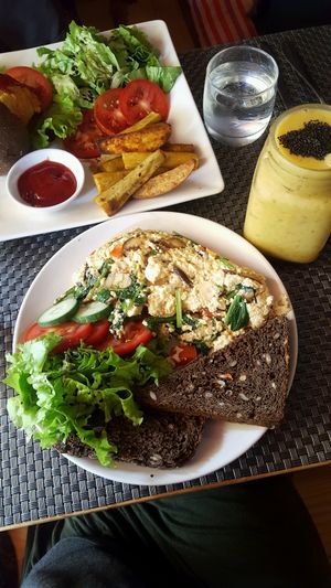 vegan omlette with bread (scrambled tofu)  at La Studio in Hanoi