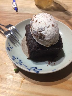 Brownie with rum and raisin ice cream at La Studio in Hanoi