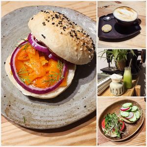 Carrot lox and bagel with hummus at La Studio in Hanoi