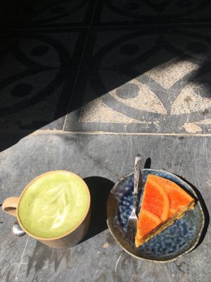Orange Cake and Matcha Latte at La Studio in Hanoi