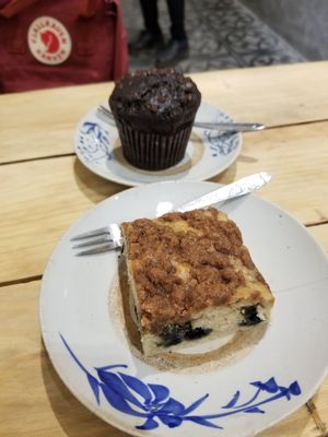 Blueberry cake and chocolate muffin at La Studio in Hanoi