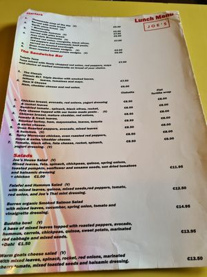 Menu at Joe's Cafe in Lahinch