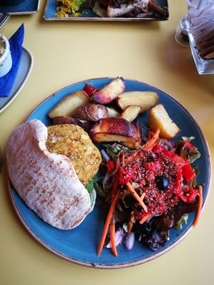Bean burger with potato wedges at Joe's Cafe in Lahinch