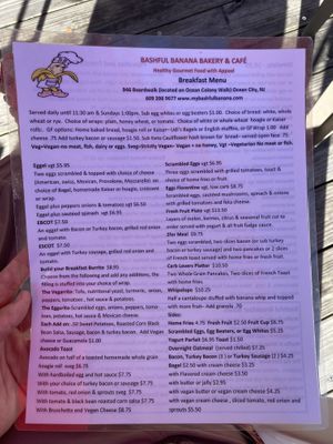 Breakfast menus located outside. at Bashful Banana in Ocean City