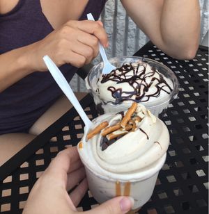 Whip on top of brownie, and peanut butter pretzel whip at Bashful Banana in Ocean City