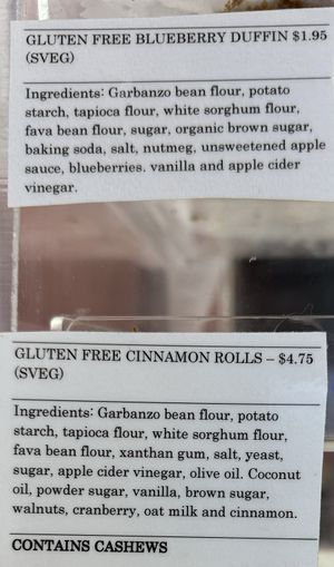 Duffin was dry and unpleasant. Big nope.  Cinnamon bun was dense & almost flaky. Worth a try if you are GF and miss cinnamon buns. It was almost there. (Maybe slightly too salty?)  at Bashful Banana in Ocean City