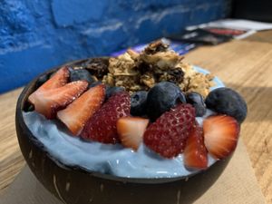 Blu magic smoothie bowl. Tasty    at Tahina in Northcote