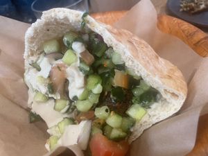 Green felafel pita   at Tahina in Northcote