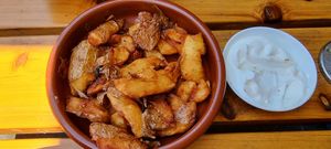 Fried potatoes with vegan aioli at Tahina in Northcote