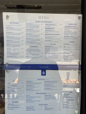 Menu  at Tahina in Northcote