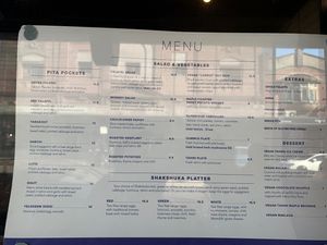Menu at Tahina in Northcote