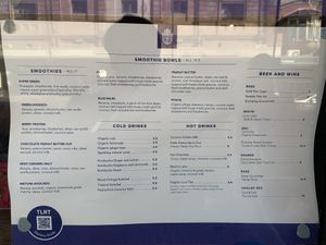 Menu at Tahina in Northcote