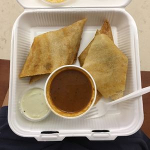 Dosas with lentil soup and coconut chutney (vegan) at dgn Factory - Fannin St in Houston