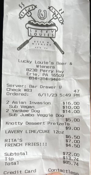   at Lucky Louie's Beer and Wieners in Erie