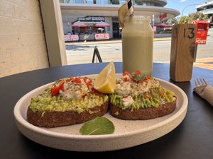 Yum! Avocado on toast with feta (vegan)   at Store Fifteen in Mornington