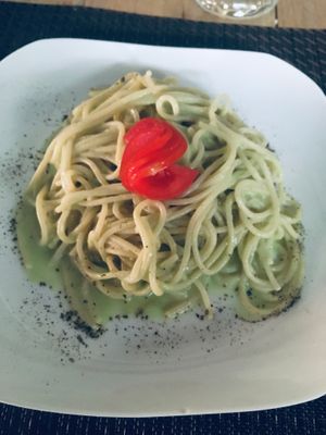 Avocado pasta at Nakum in Flores