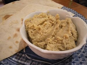 Hummus and pita  at Simple Things in Kampot
