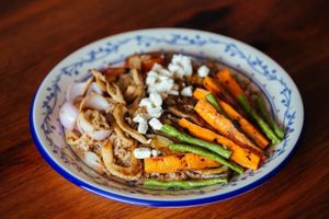 Special with buckwheat, mushrooms, grilled vegetables and feta at Simple Things in Kampot