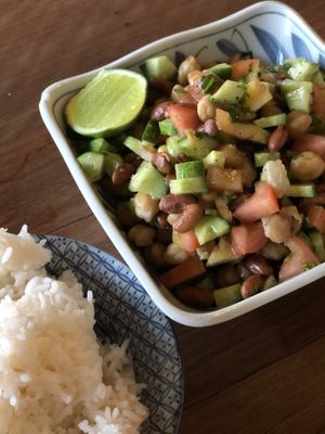 Salad and rice  at Simple Things in Kampot