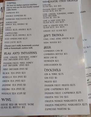 Drinks Menu 1/2 at Simple Things in Kampot