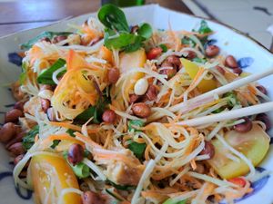Vegan Green Mango & Papaya Salad with Tofu or Tempeh, a must try at Simple Things in Kampot
