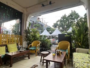 Outside seating   at Simple Things in Kampot
