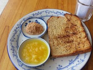 Toasted bread with peanut butter and pineapple jam at Simple Things in Kampot