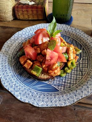 Tempeh scramble (it doesn't look like a lot from the photo, but it is!!) at Simple Things in Kampot