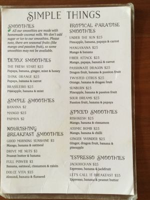 menu 1.1 at Simple Things in Kampot