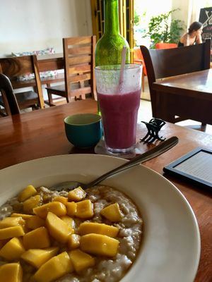 Porridge with coconut milk and mango at Simple Things in Kampot