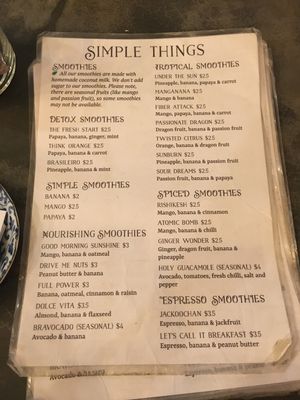 Menu at Simple Things in Kampot