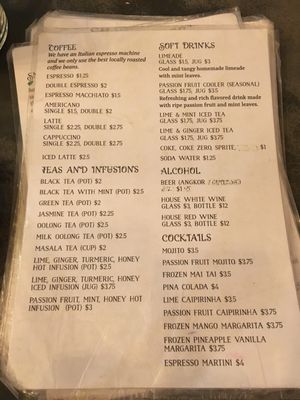 Menu at Simple Things in Kampot