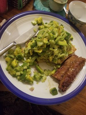 Avocado toast with tempeh on the side at Simple Things in Kampot