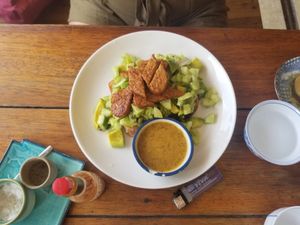 Avocado toast with tempeh on top at Simple Things in Kampot