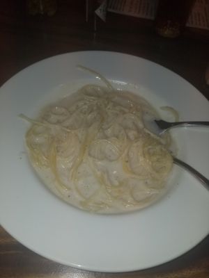 Spaghetti with coconut cream sauce at Simple Things in Kampot