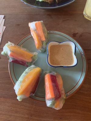 Fresh vegetable rice paper rolls with a peanut sauce (so good!) at Simple Things in Kampot