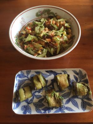 Lebanese salad and eggplant rolls at Simple Things in Kampot