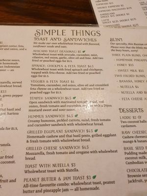 Menu 5 at Simple Things in Kampot