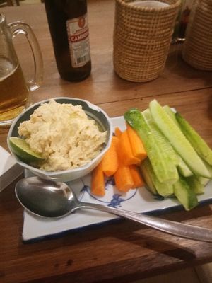 Hummus dip with salad at Simple Things in Kampot