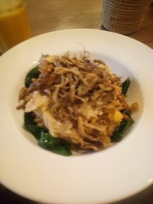 Lentils with fried oyster mushroom at Simple Things in Kampot